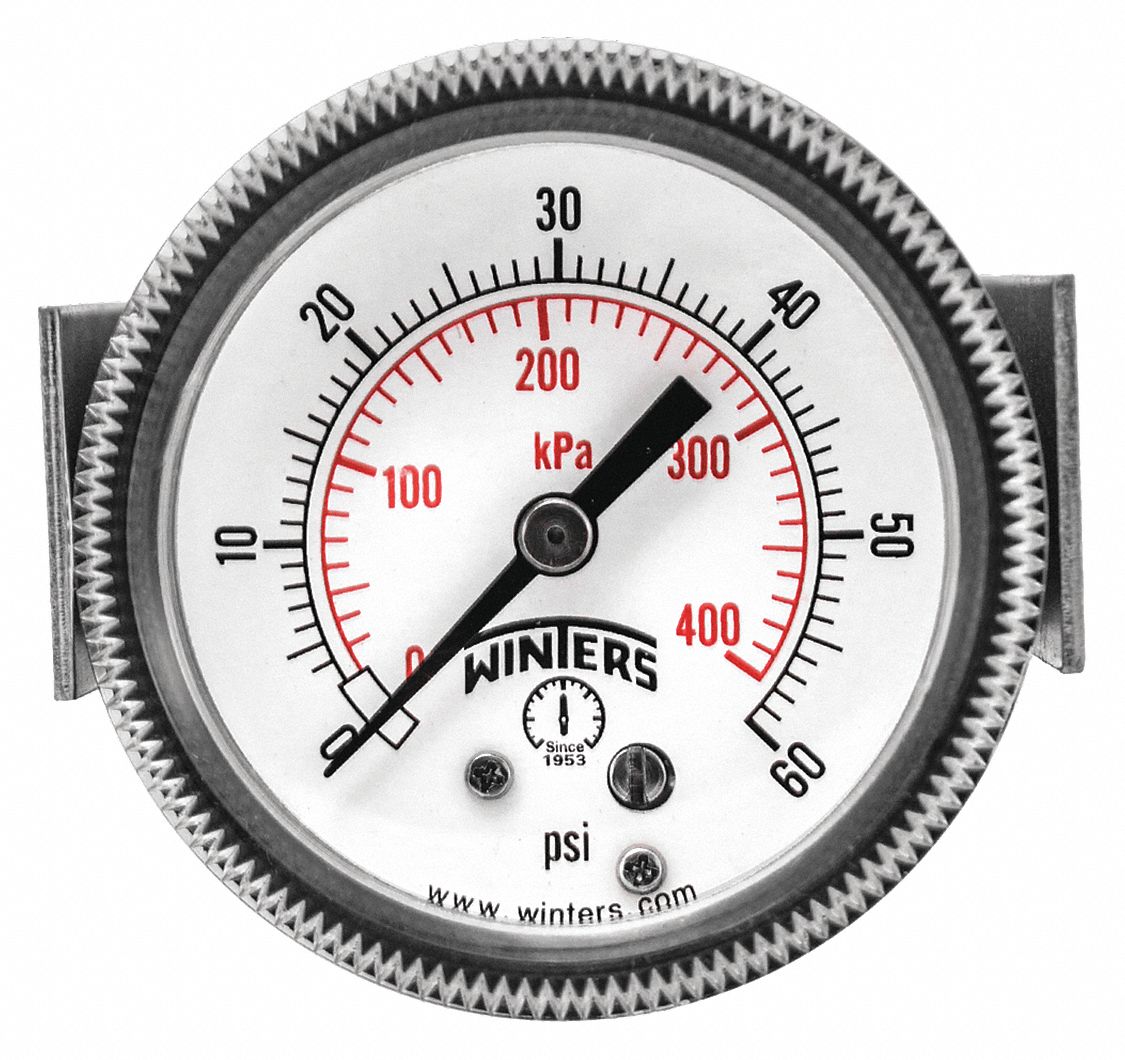WINTERS INSTRUMENTS Pressure Gauge, 0 to 60 psi Range, 1/4 in NPT, +/2
