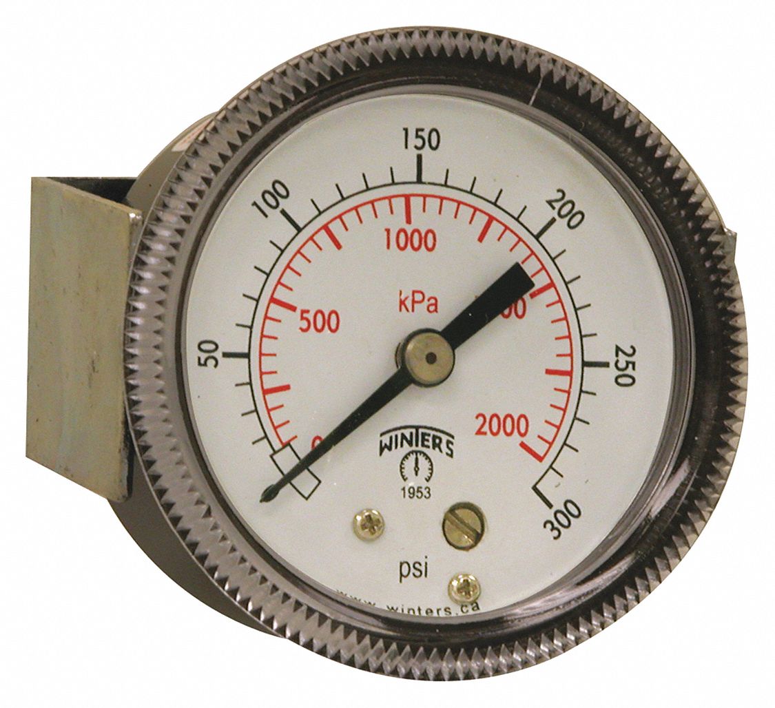 WINTERS, UClamp, 0 to 300 psi, PanelMount Pressure Gauge 491D54