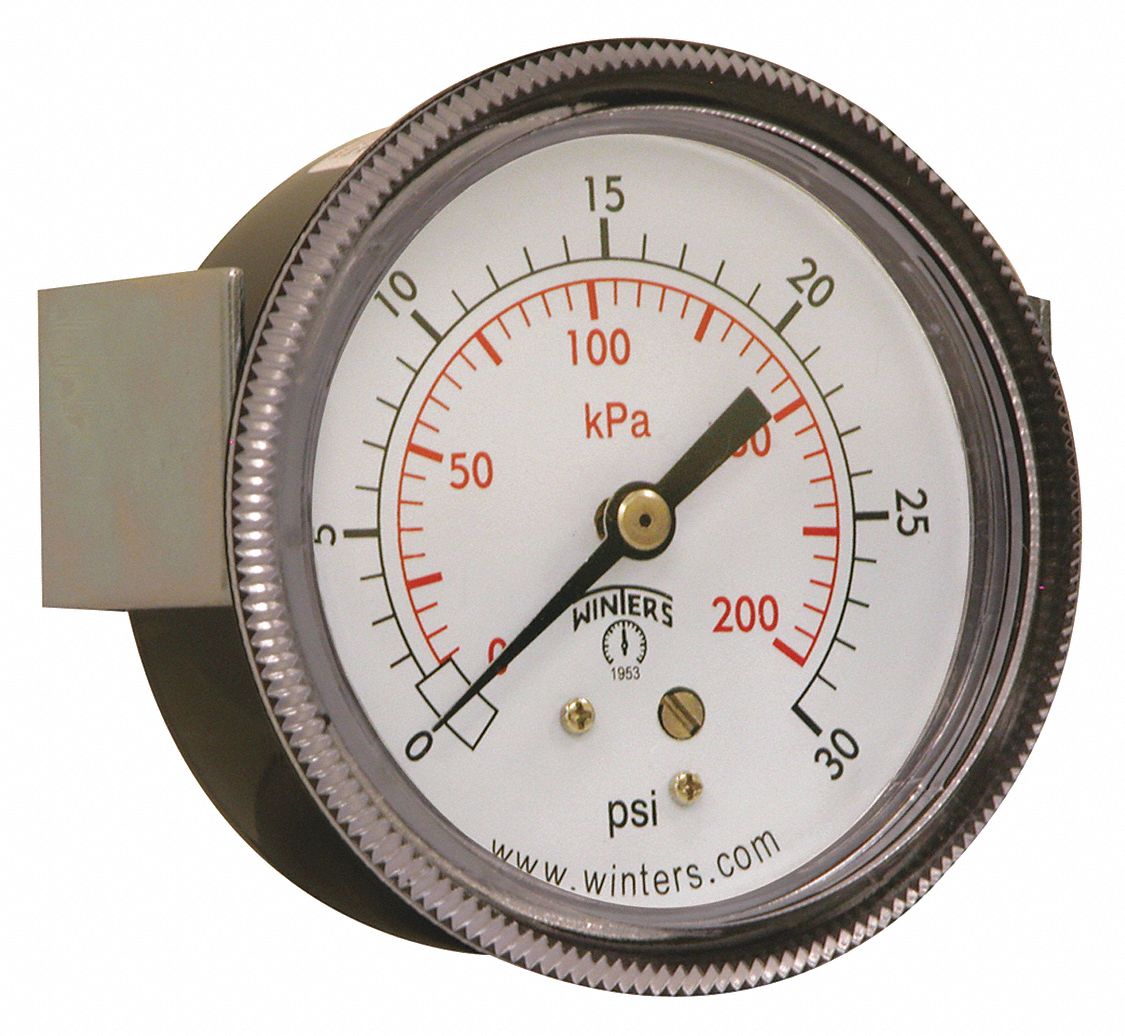 WINTERS, U-Clamp, 0 to 30 psi, Panel-Mount Pressure Gauge - 491D58 ...