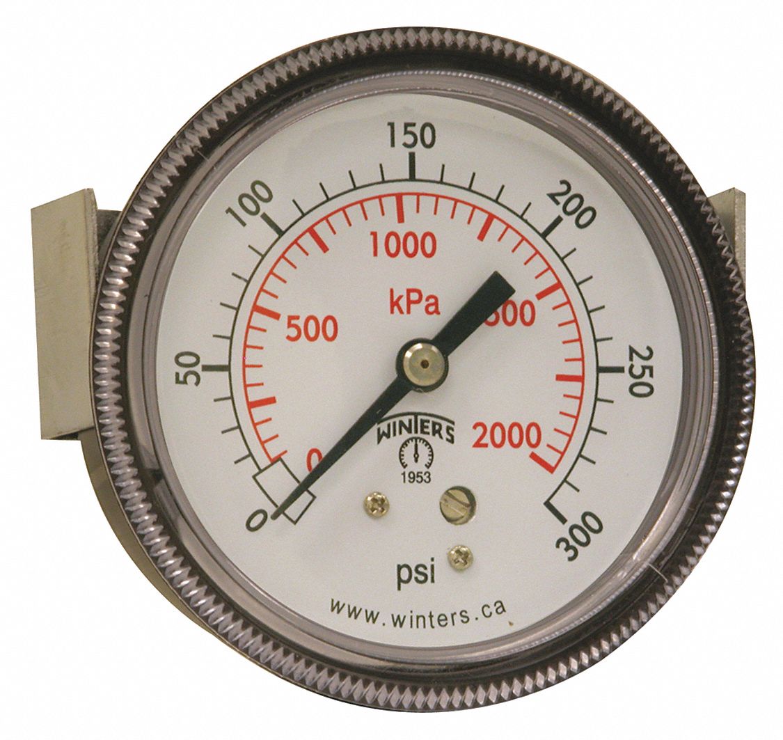 WINTERS, UClamp, 0 to 300 psi, PanelMount Pressure Gauge 491D62