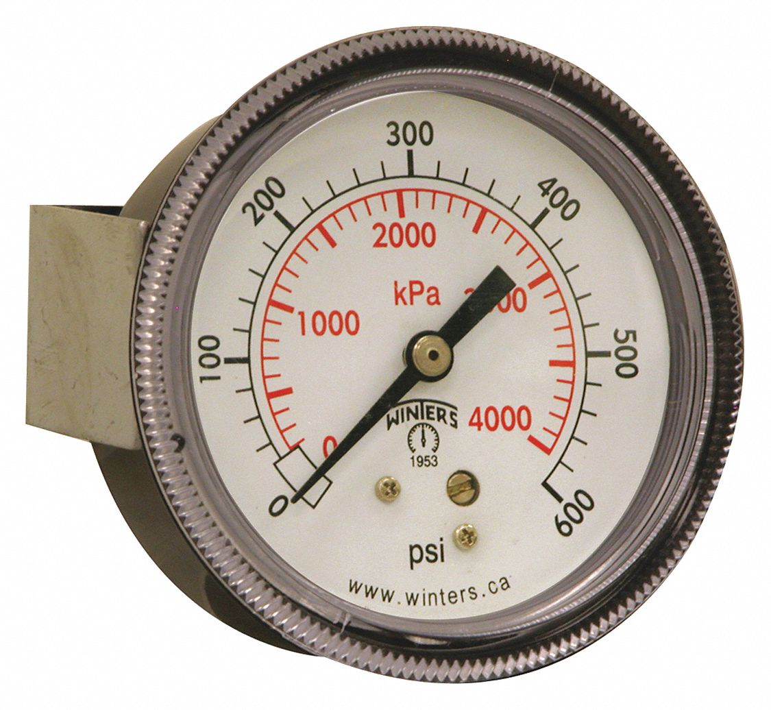 WINTERS, UClamp, 0 to 600 psi, PanelMount Pressure Gauge 491D64