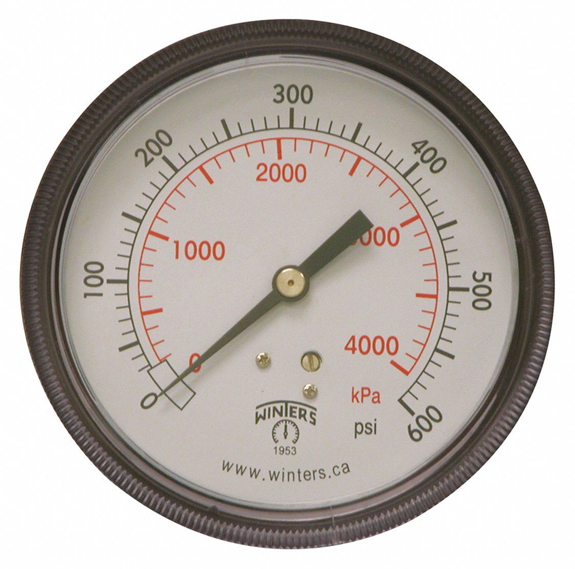 Panel-Mount Pressure Gauge: U-Clamp, 0 psi to 600 psi, 3 1/2 in Dial, 1/4 in NPT Male, IP52