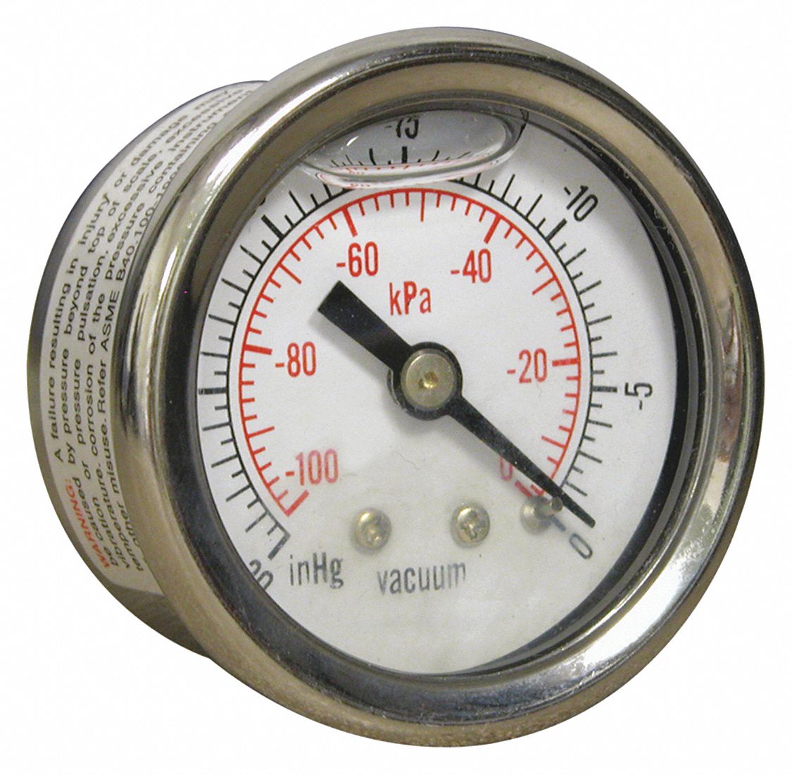 WINTERS INSTRUMENTS Vacuum Gauge, 30 in to 0 in Hg Range, 1/8 in NPT