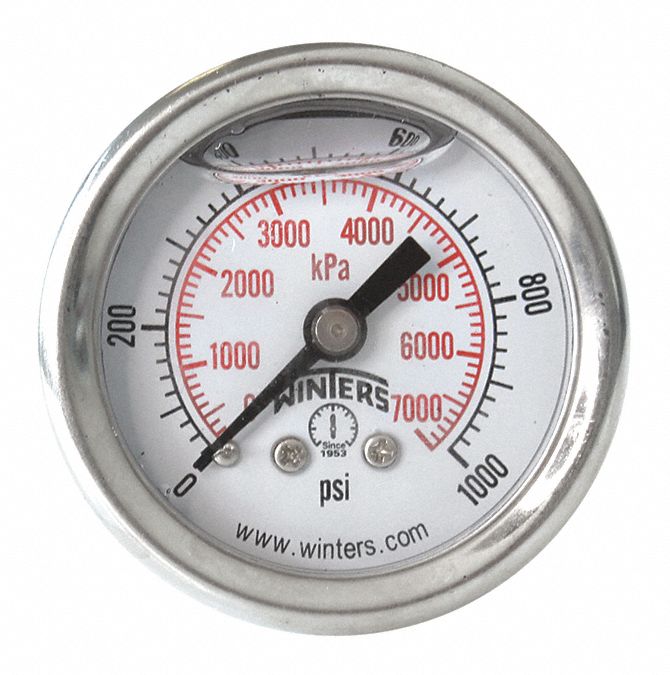 INDUSTRIAL PRESSURE GAUGE, 0 PSI/HG TO 5,000 PSI, 1 1/2 IN DIAL, 1/8 IN NPT MALE, PFQ, PFQ