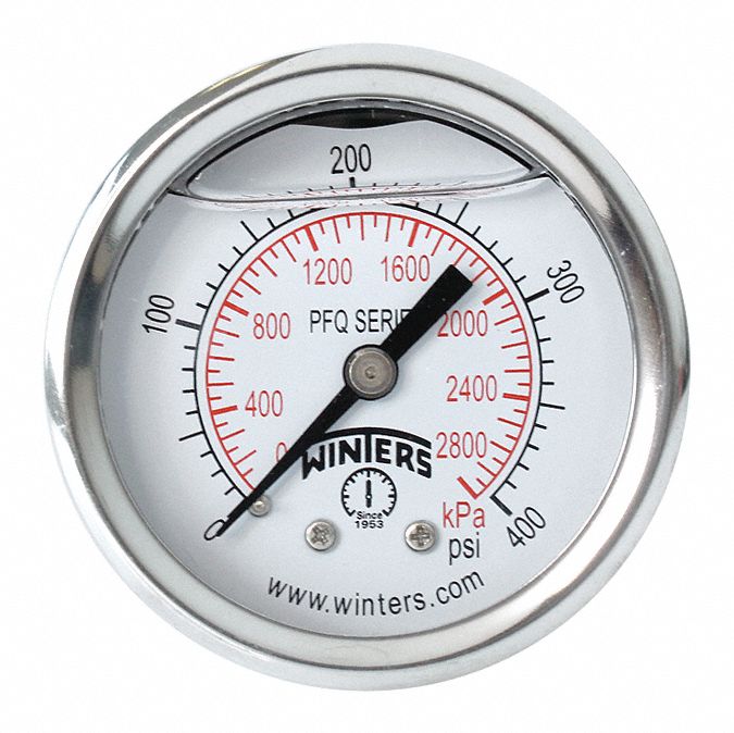 Industrial Pressure Gauge: 0 psi / Hg to 400 psi, 2 in Dial, 1/4 in NPT Male, Center Back, 4