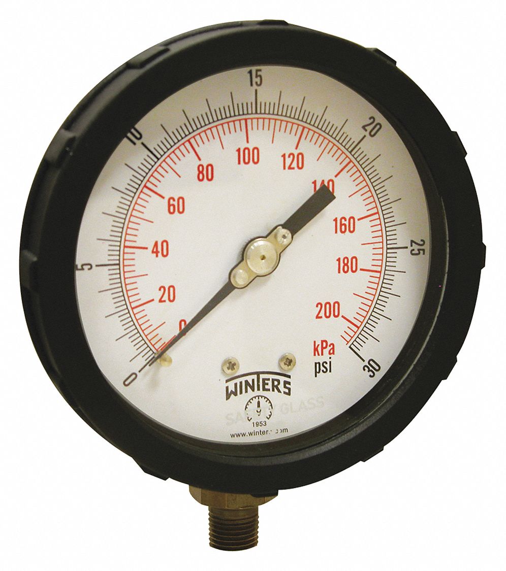 WINTERS WINTERS INSTRUMENTS Pressure Gauge Blue, 0 to 30 psi, 4 in