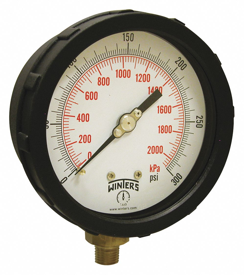 WINTERS INSTRUMENTS Pressure Gauge, 0 to 300 psi Range, 1/4 in NPT, ±1.