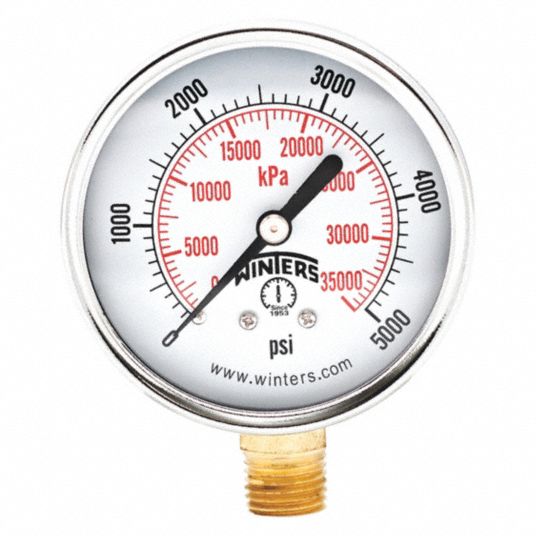 WINTERS, 0 to 5,000 psi, 2 1/2 in Dial, Commercial Pressure Gauge ...