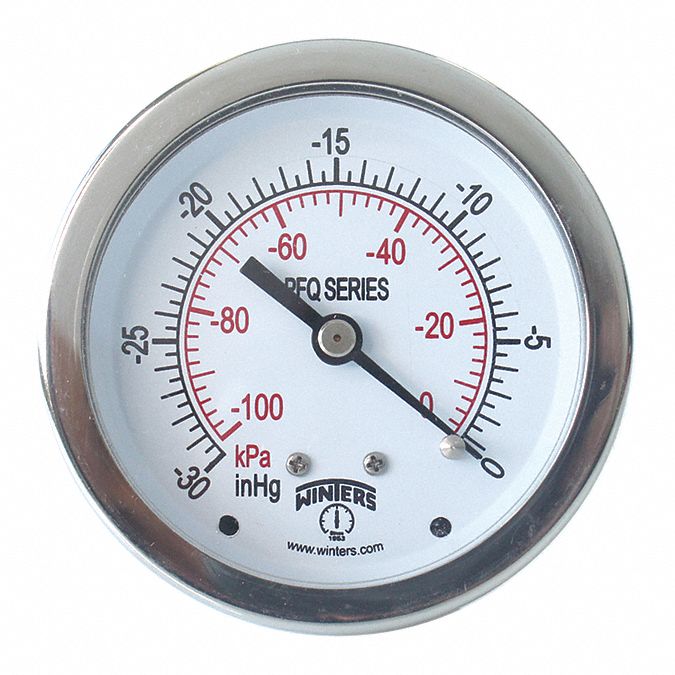 WINTERS INSTRUMENTS Vacuum Gauge, 30 in to 0 in Hg Range, 1/4 in NPT