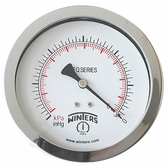 WINTERS Industrial Pressure Gauge: Field-Fillable, 0 to 60 psi ( 0 to