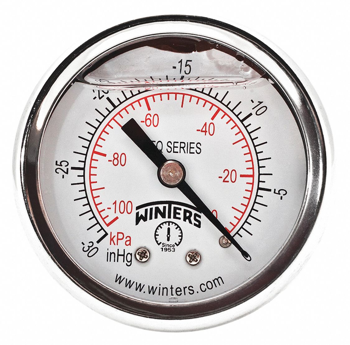 WINTERS INSTRUMENTS Vacuum Gauge, 30 in to 0 in Hg Range, 1/4 in MNPT