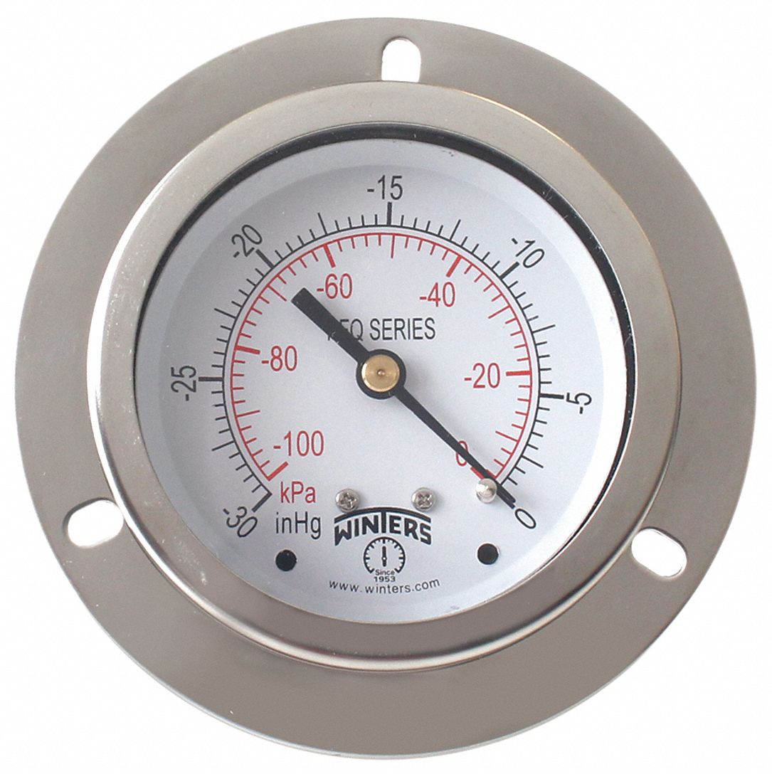 WINTERS, Front Flange, 30 To 0 In Hg, Panel-Mount Vacuum Gauge - 491F82 ...