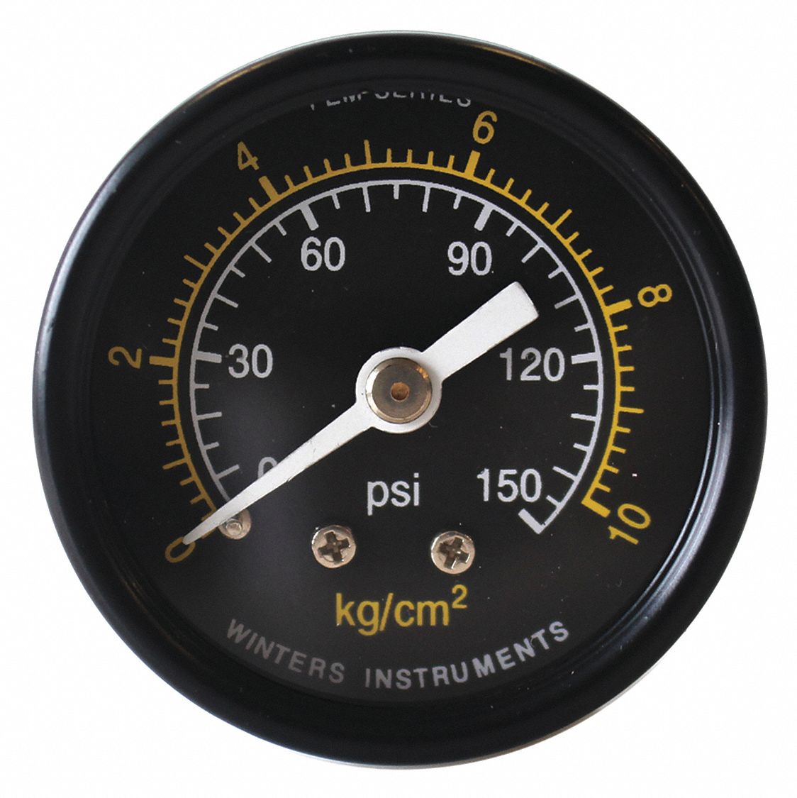 WINTERS Commercial Pressure Gauge: 0 to 150 psi, 1 1/2 in Dial, 1/8 in NPT  Male, Center Back, Steel