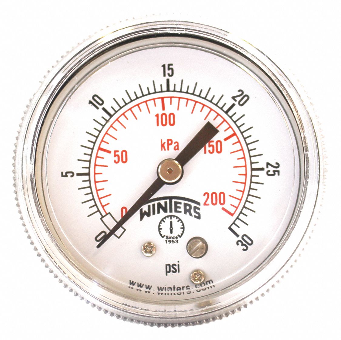 WINTERS INSTRUMENTS Pressure Gauge, 0 to 30 psi Range, 1/8 in NPT, +/2