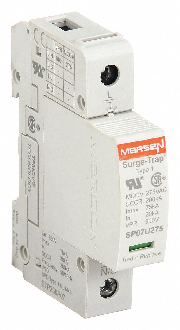Surge Protection Device: Single Phase, 230V AC, 1 Poles, 2 Wires, L-N, 275 V AC, 600V (L-N)