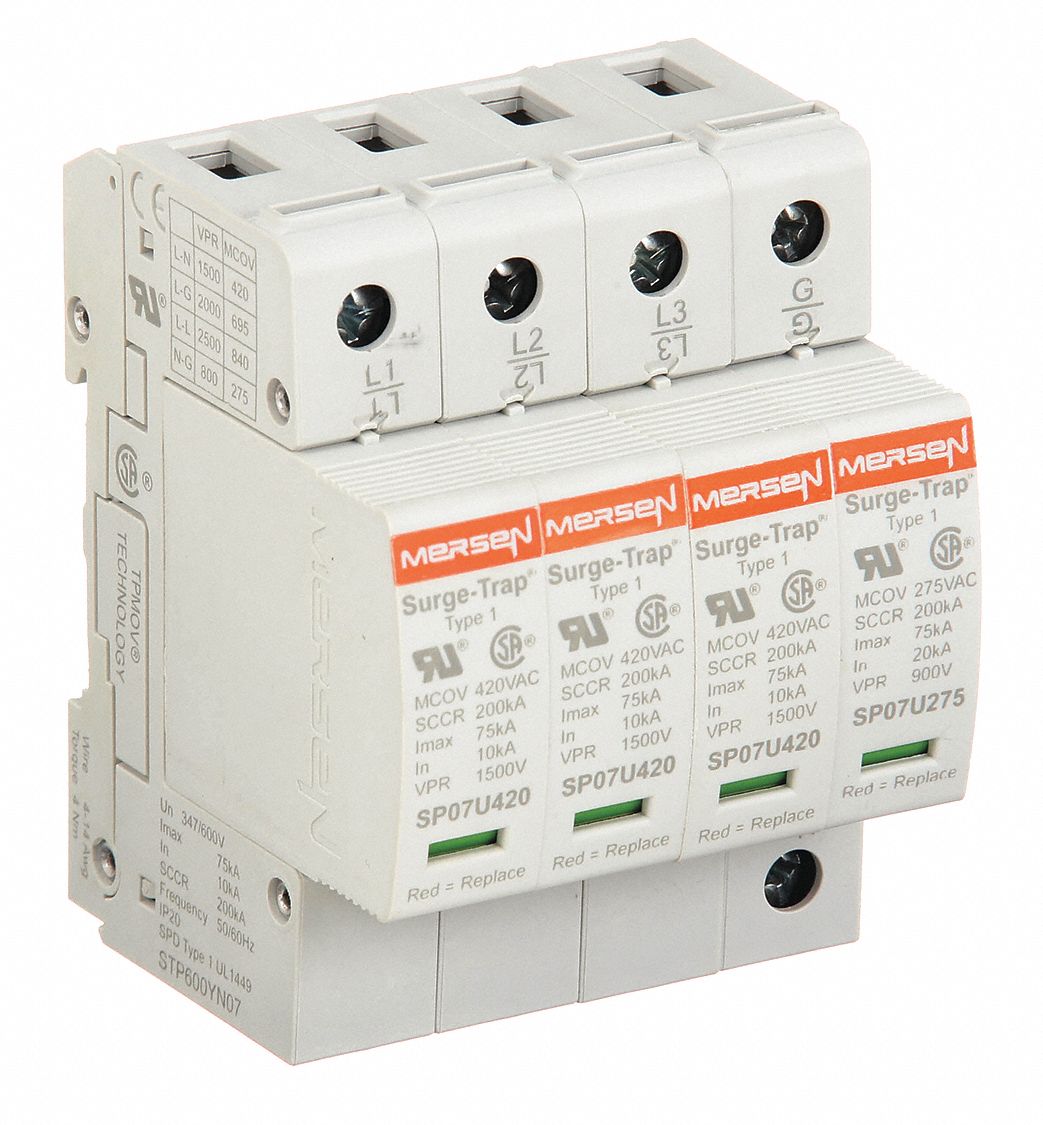 Surge Protection Device: Three Phase, 347/600V AC Wye, 4 Poles, 5 Wires, L-G/L-L/L-N/N-G