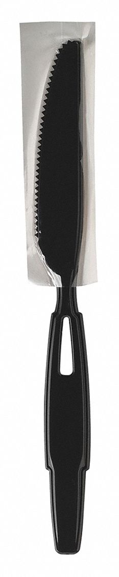 Disposable Knife: Series W, Heavy-Wt, Black, Partially-Wrapped, Plastic, 960 PK