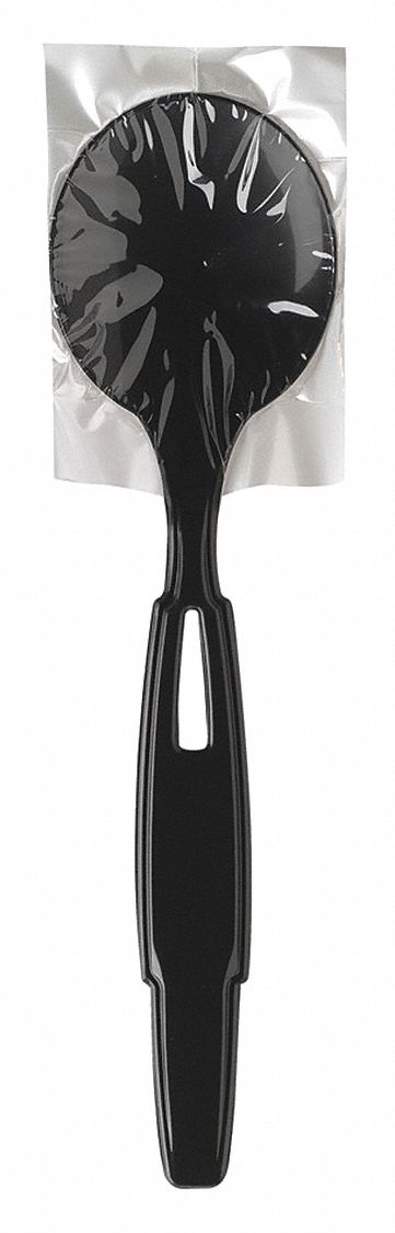 Disposable Soup Spoon: Series W, Heavy-Wt, Black, Partially-Wrapped, Plastic, 24 PK