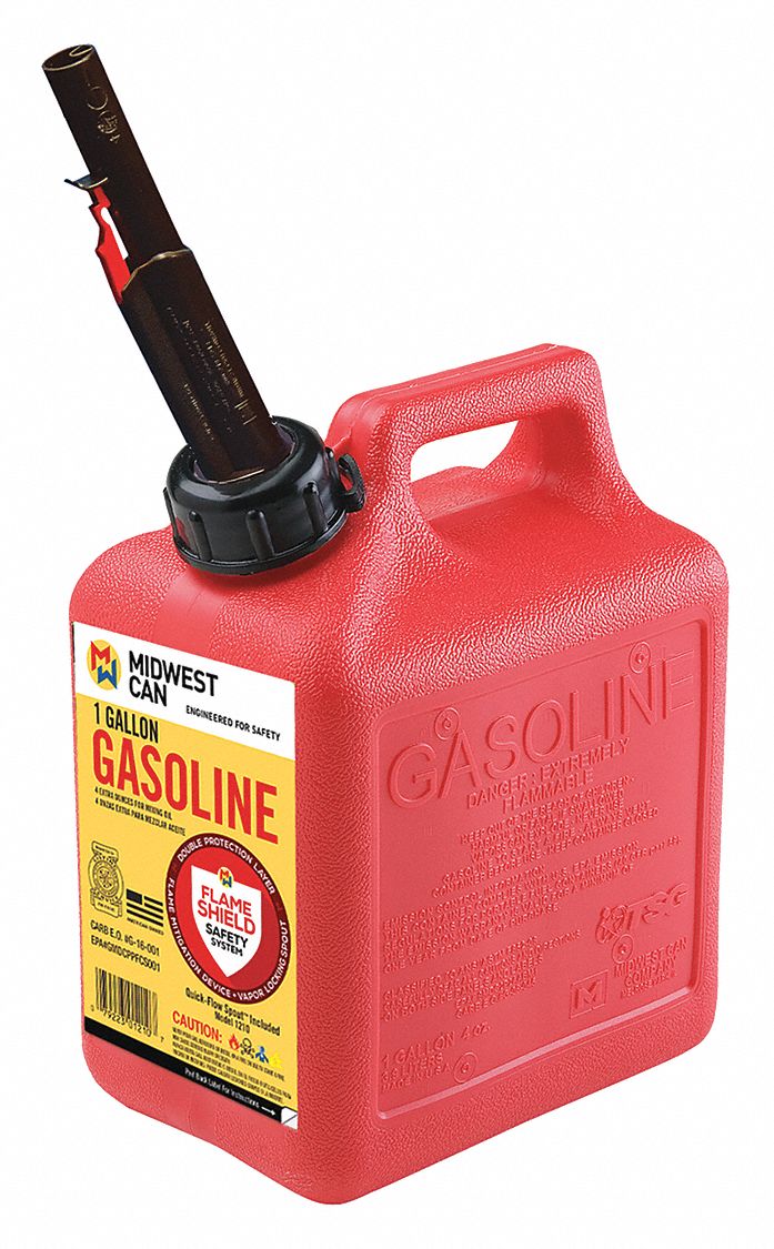 Gas Can,  HDPE,  1 gal Capacity,  9 1/2 in Height,  7 1/2 in Length,  5 in Width,  Self Venting