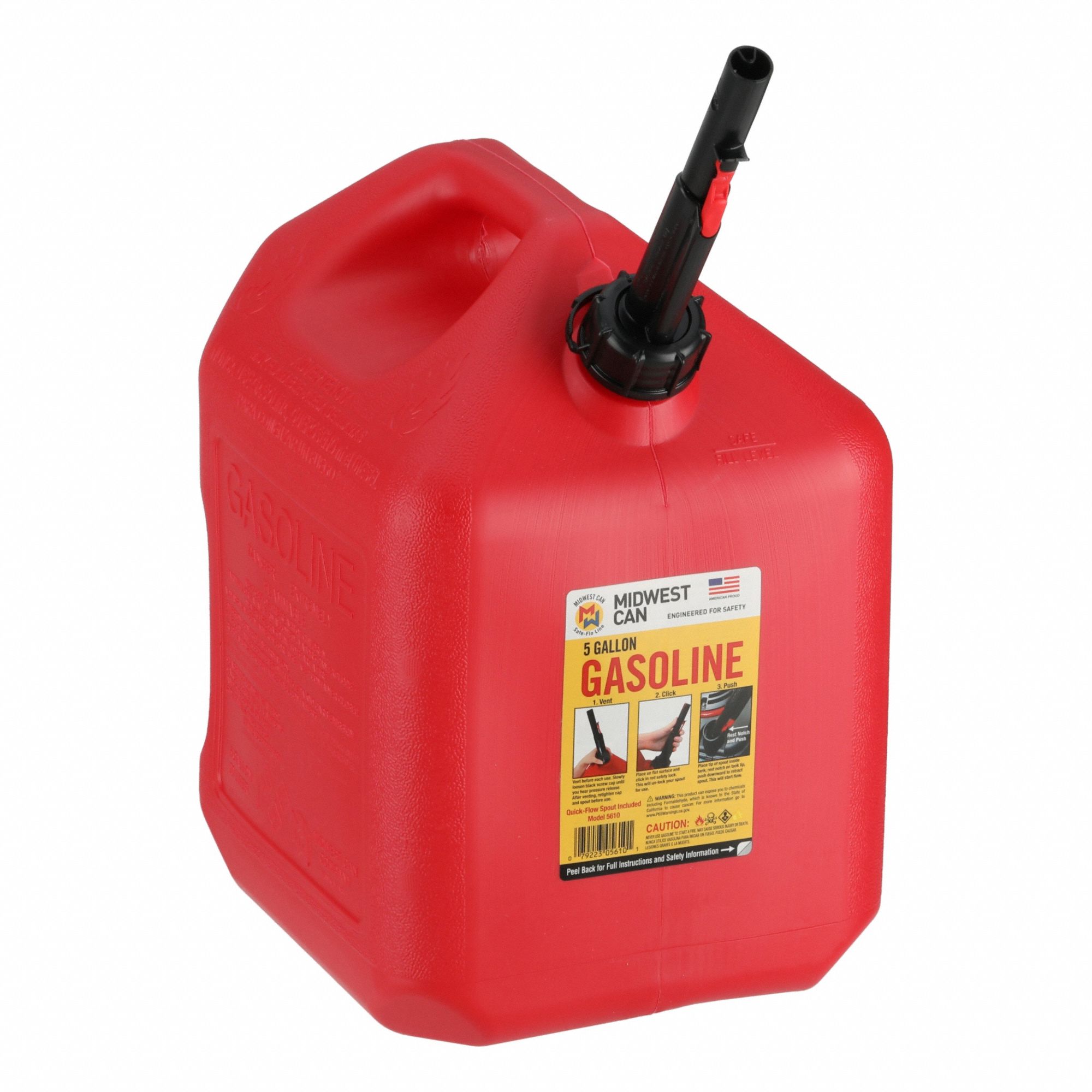 Gas Can: 5 gal Capacity, Gasoline, HDPE, Red