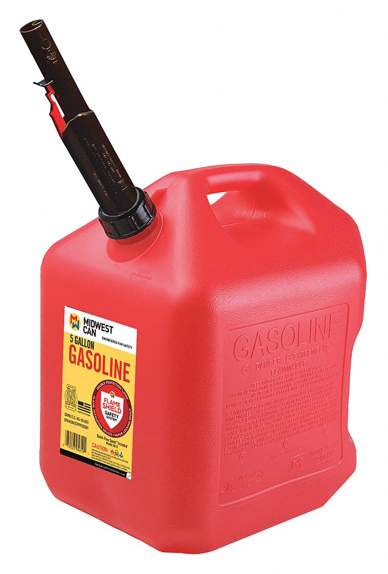 MIDWEST CAN, 5 gal Capacity, Gasoline, Gas Can 491K315610 Grainger