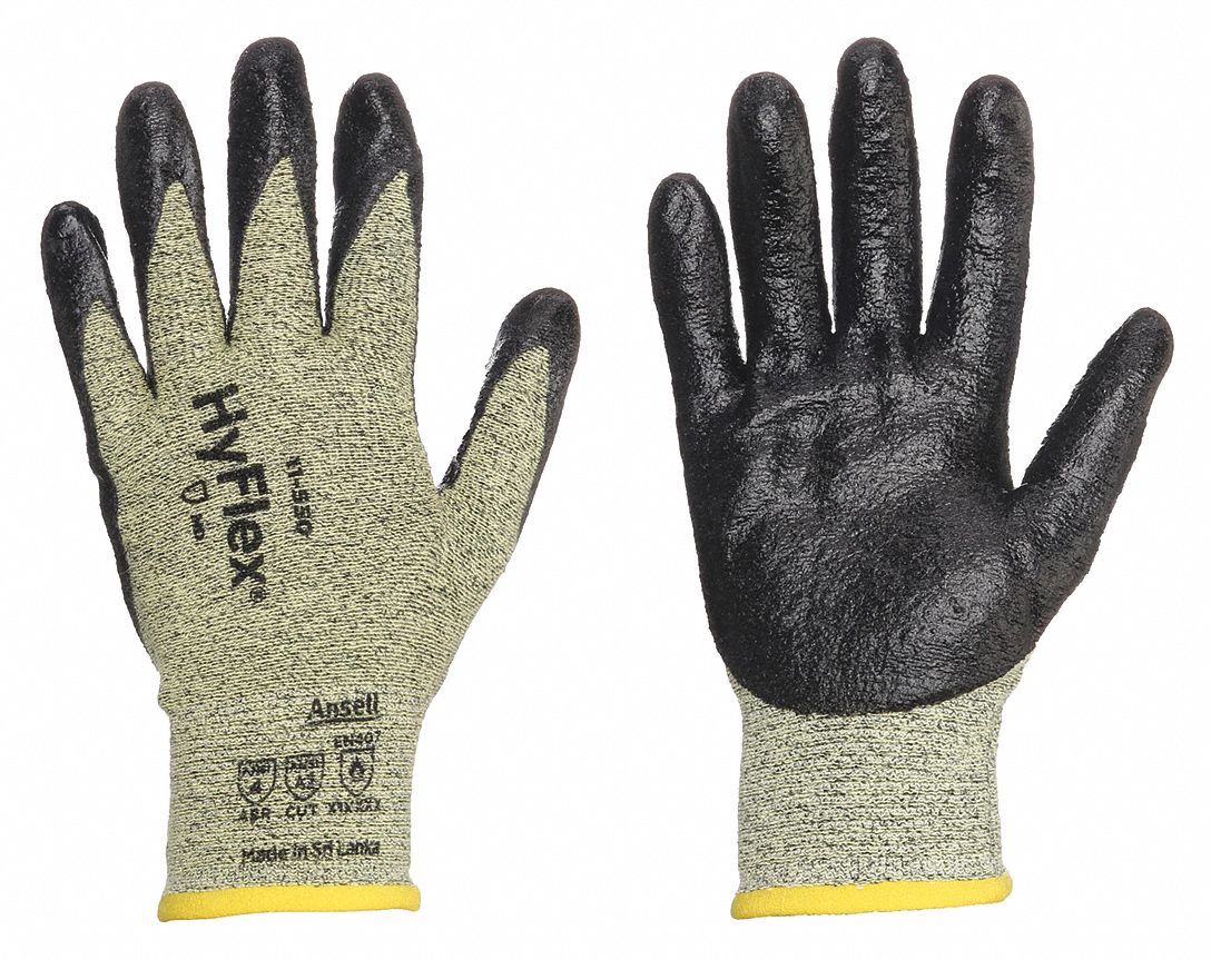 GLOVES, CUT-RESIST, ABS LEVEL 4, SEAMLESS KNIT, ROUGH, PALM/FING COAT, XS, BLK, NITRILE