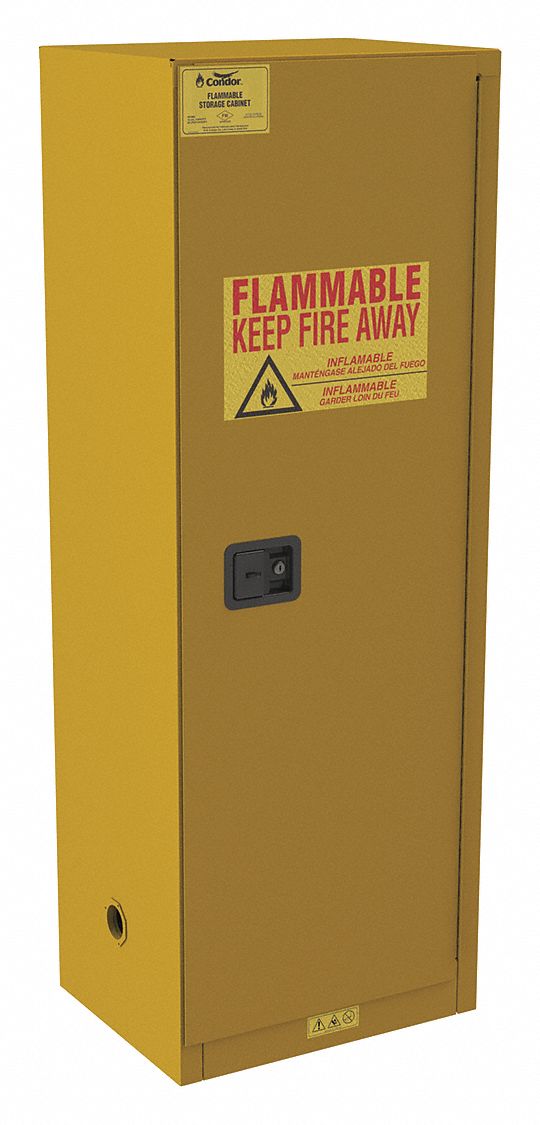 FLAMMABLES SAFETY CABINET, STANDARD SLIMLINE, 22 GALLON, 23½ X 18¼ X 66½ IN