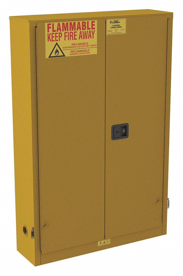 FLAMMABLES SAFETY CABINET, STANDARD, 30 GALLON, 43 X 12 X 65 IN, YELLOW, MANUAL CLOSE