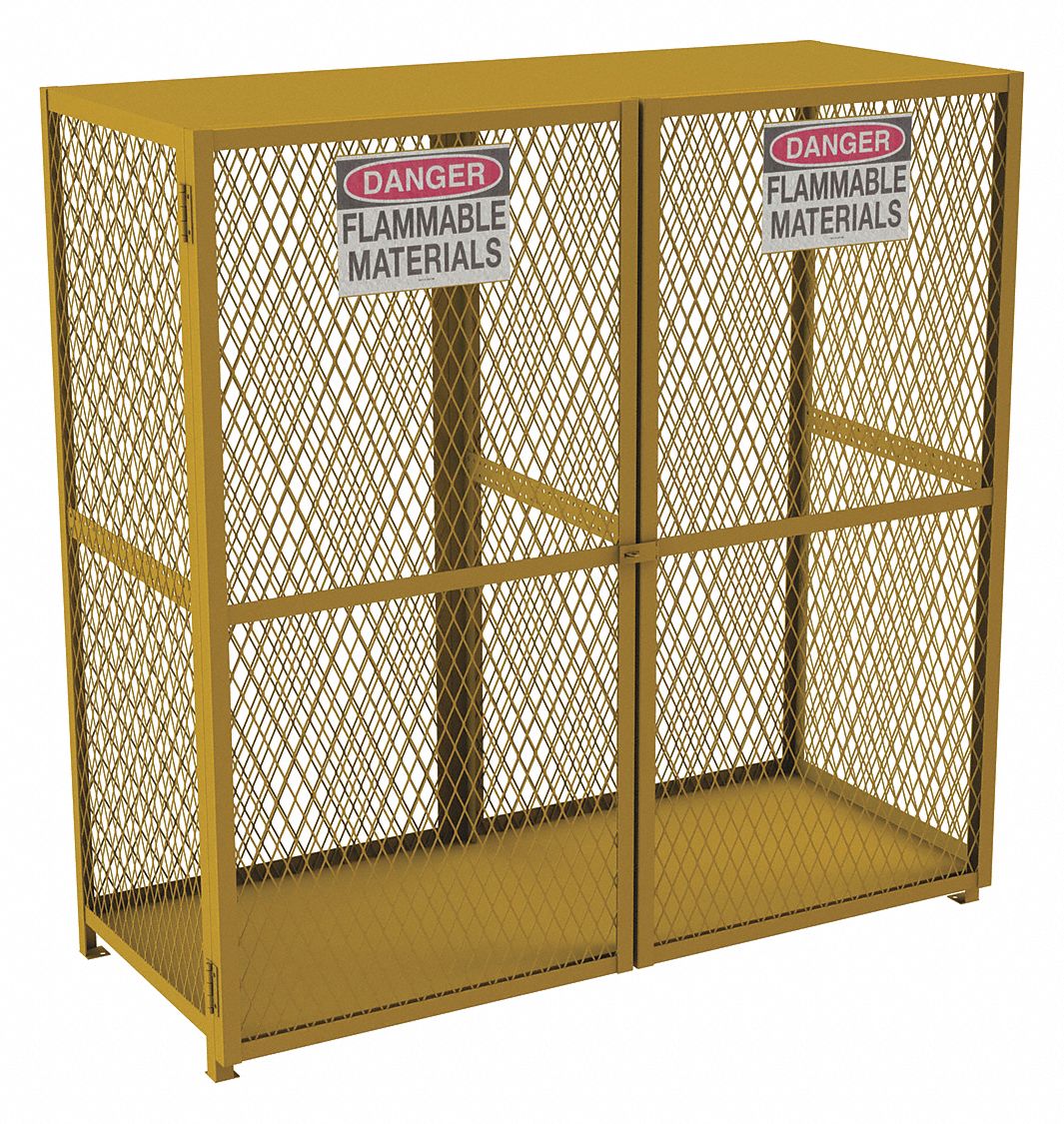 GAS CYLINDER CABINET FOR COMPRESSED/LIQUID PROPANE GAS, 20 VERTICAL CYLINDERS, STEEL, YELLOW