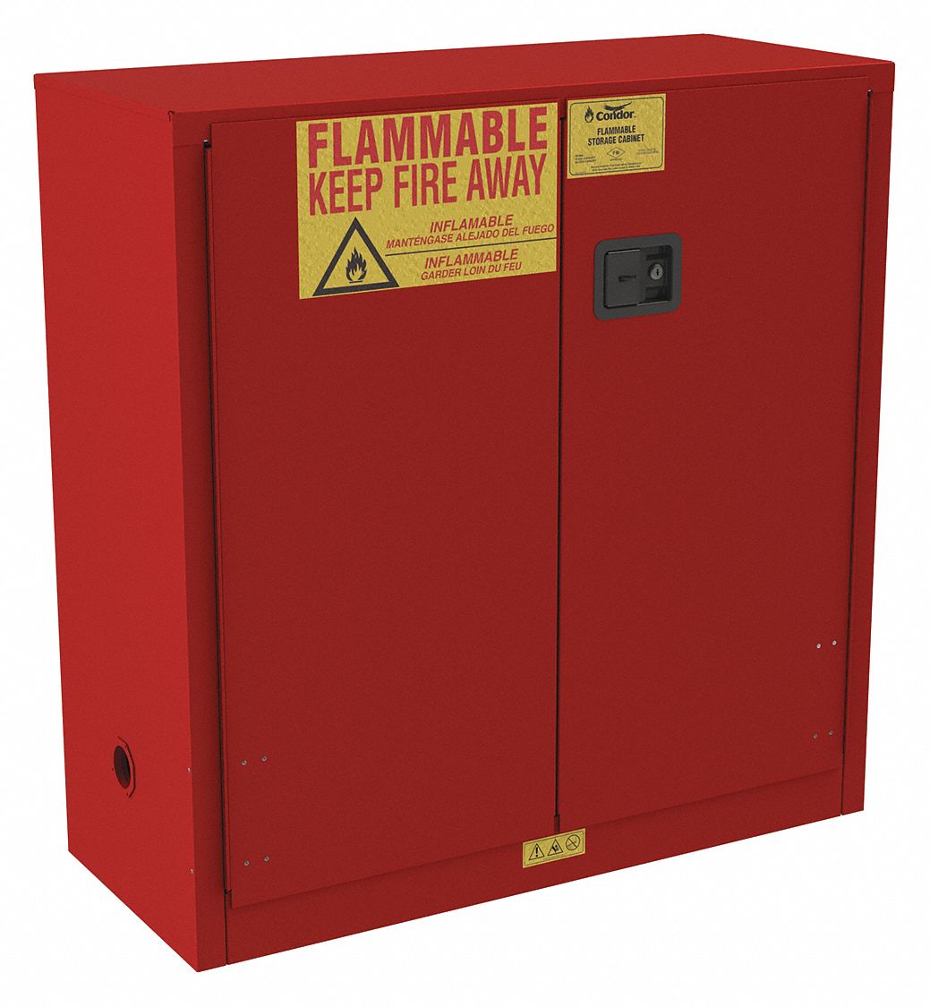 FLAMMABLES SAFETY CABINET, STANDARD, 30 GALLON, 43 X 18 X 45½ IN, RED, 1 SHELF