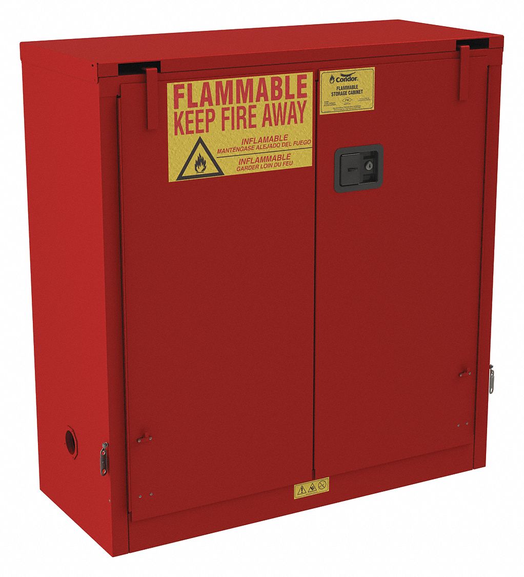 FLAMMABLES SAFETY CABINET, STANDARD, 30 GALLON, 43 X 18 X 45½ IN, RED, 1 SHELF