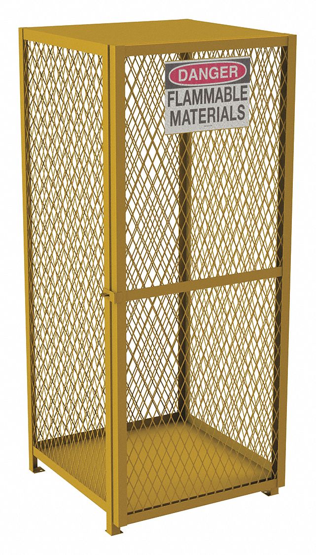 GAS CYLINDER CABINET, COMPRESSED GAS/LIQUID PROPANE GAS, 9 VERTICAL CYLINDERS, STEEL, YELLOW