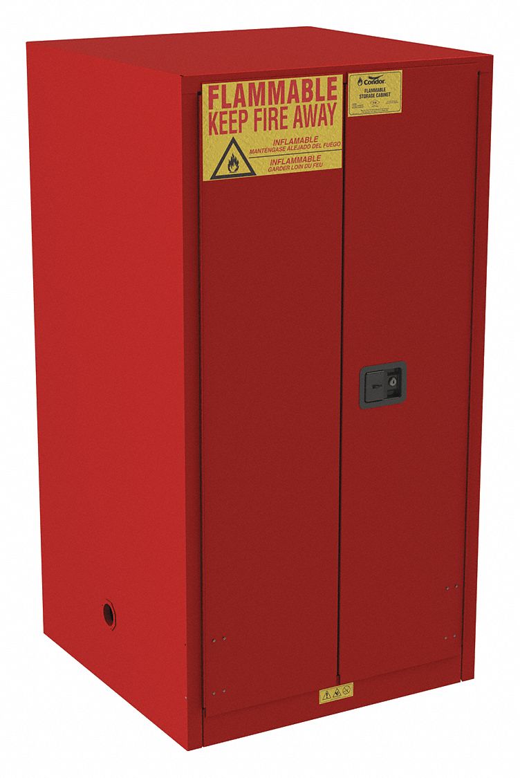 FLAMMABLES SAFETY CABINET, STANDARD, 60 GALLON, 34 X 34 X 66½ IN, RED, 2 SHELVES