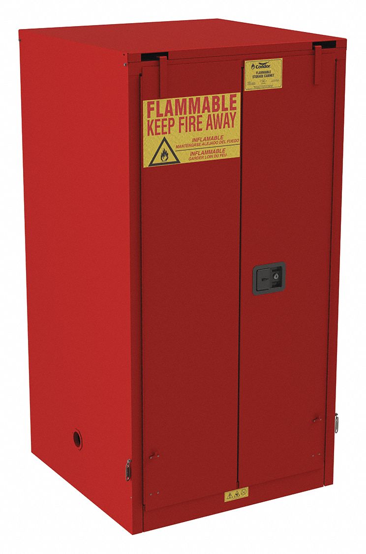 FLAMMABLES SAFETY CABINET, STANDARD, 60 GALLON, 34 X 34 X 66½ IN, RED, 2 SHELVES