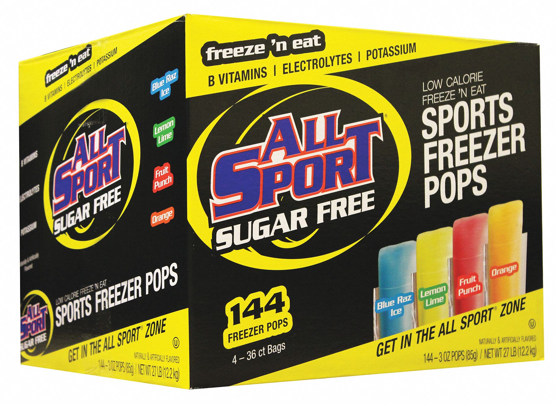 Electrolyte Freezer Pop: Sugar Free, 3 oz Yield per Unit, 144 Pack Qty, 144 PK