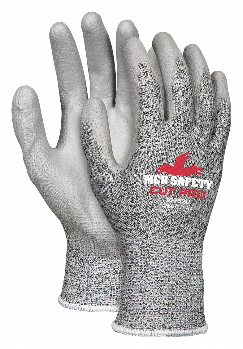 COATED GLOVES,PUR,HPPE,2XL,GREY,PR