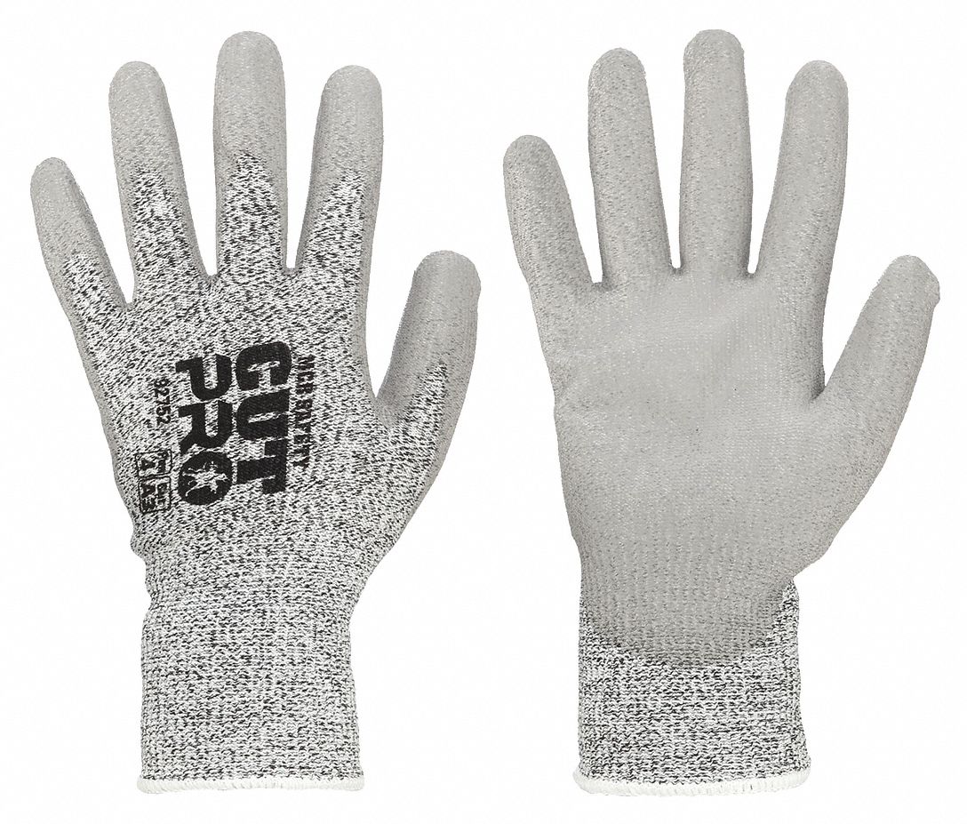 GANTS RÉSIST COUPURES,ANSI 4/A3,CALIBRE 13/TRICT S/ COUTURE,TAILLE M/8,GRIS,POLYURÉTHANE/HPPE,PAIRE