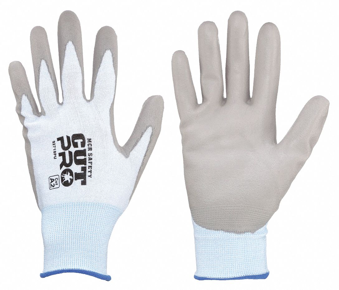 CUT-RESISTANT GLOVES, SIZE M(8), 10 IN LENGTH, LIGHT BLUE/GREY, HPPE/SYNTH/PUR, PKG 12
