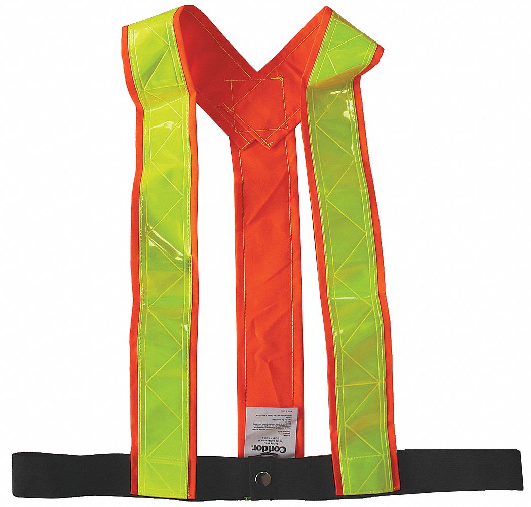 SAFETY VEST, VERTICAL STRIPE POLYETHYLENE, XL, ORANGE/YELLOW, SOLID POLYESTER, SNAPS