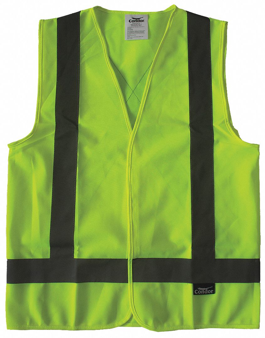 SAFETY VEST, ANSI CLASS 2, M, LIME, SOLID POLYESTER, HOOK & LOOP, SINGLE STRIPE