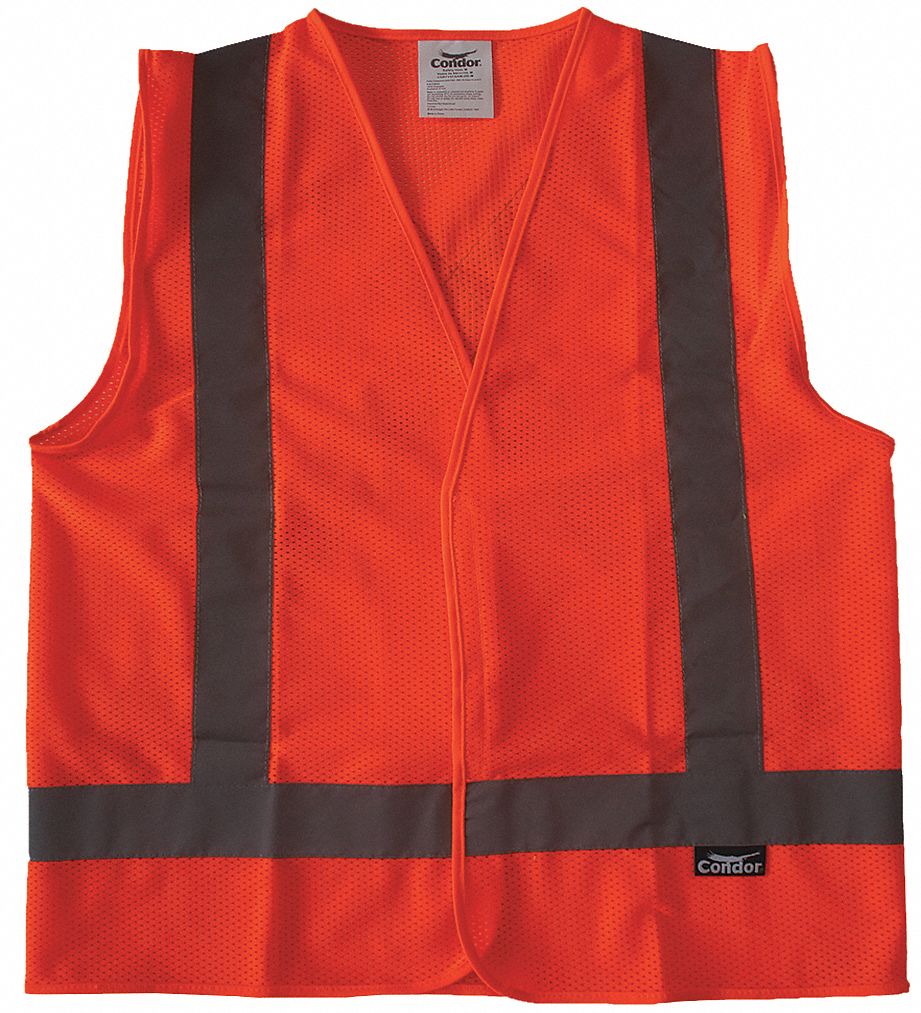 CONDOR High-Visibility Vest: X, L, Orange, Mesh Polyester, Hook-and-Loop,  Single