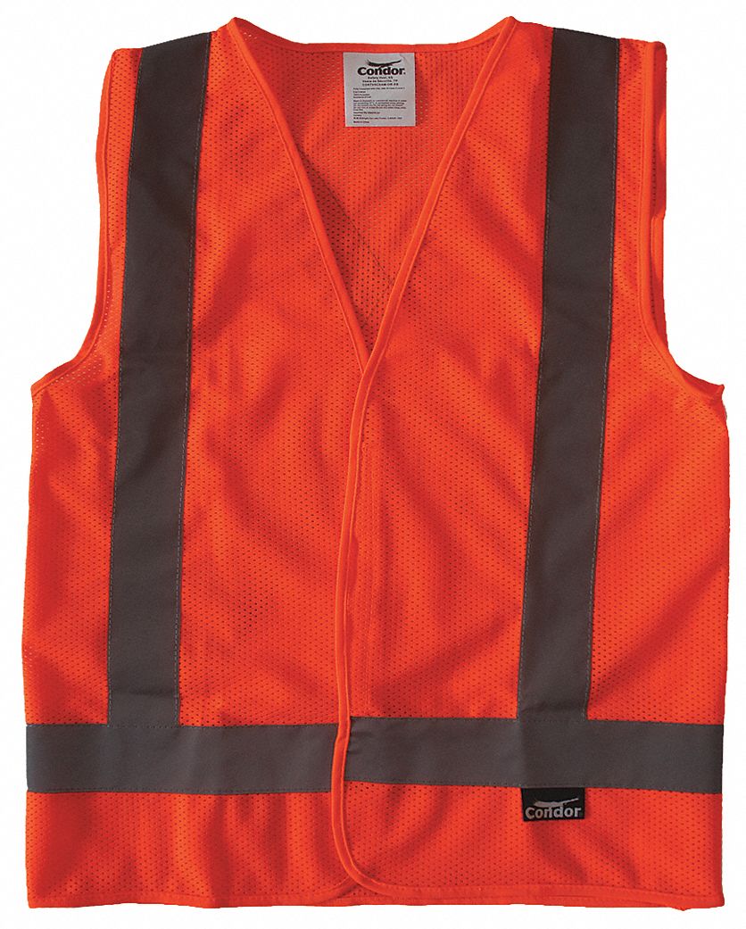 GILET HTE VISIBILITÉ,ANSI CLASSE 2,P,ORANGE,MAILLE POLYESTER,FERMETURE AUTOAGRIPPANTE,BANDE UNIQUE