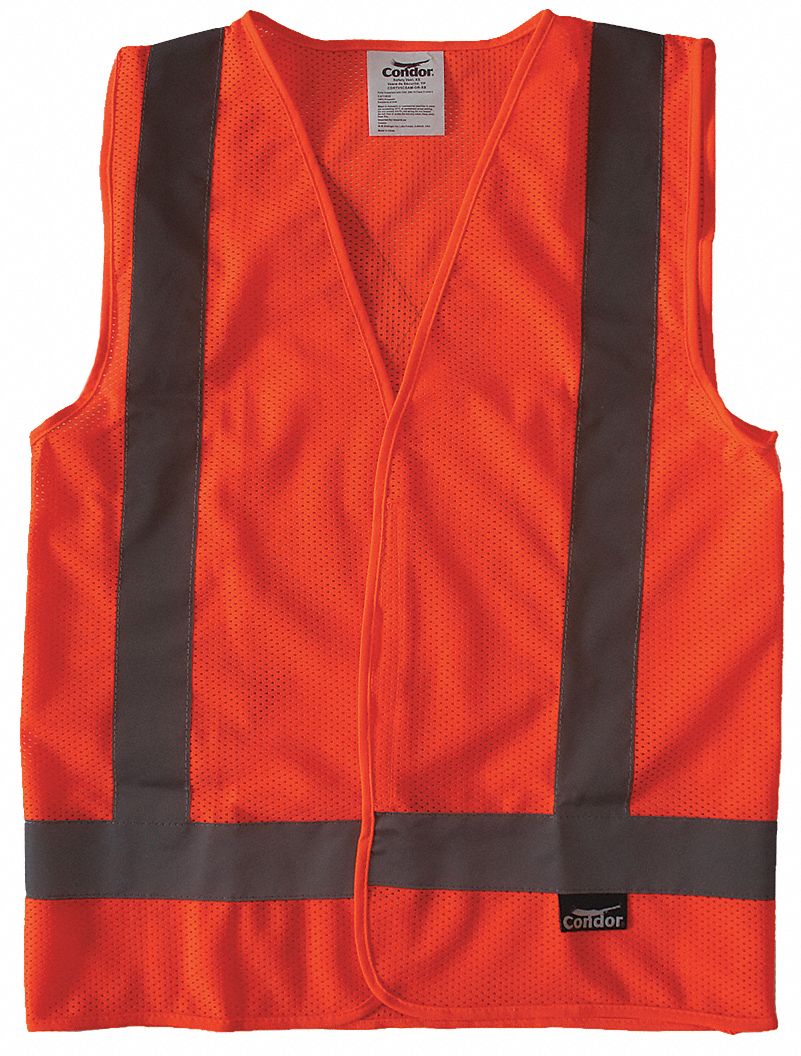 GILET HTE VISIBILITÉ,ANSI CLASSE 2,TP,ORANGE,MAILLE POLYESTER,FERMETURE AUTOAGRIPPANTE,BANDE UNIQUE