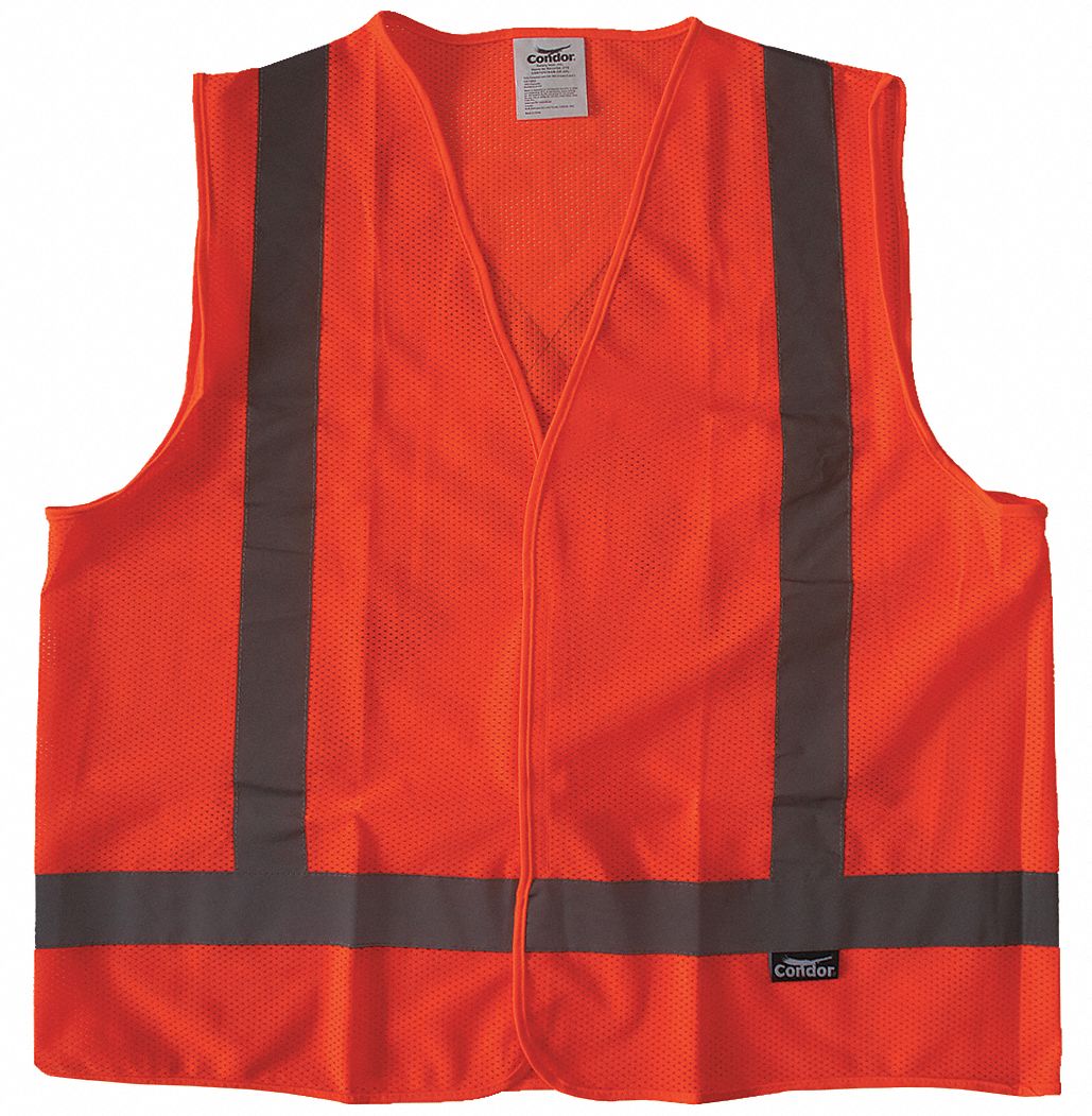 GILET HTE VISIBILITÉ,ANSI CLASSE 2,2TG,ORANGE,MAILLE POLYESTER,FERMETURE AUTOAGRIPPANTE,BANDE UNIQUE