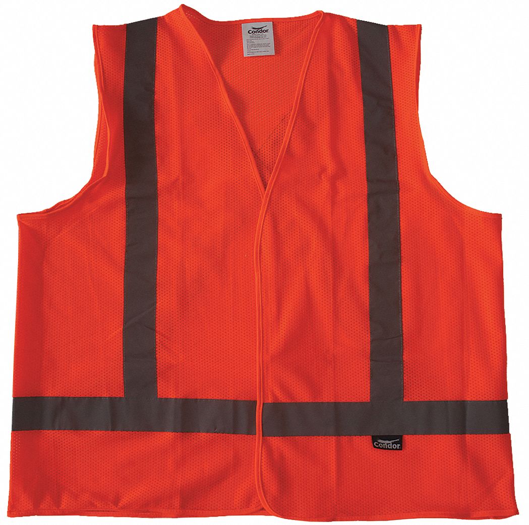 HI-VIS VEST, ANSI CLASS 2, 3XL, ORANGE, POLYESTER MESH, HOOK & LOOP, SINGLE STRIPE