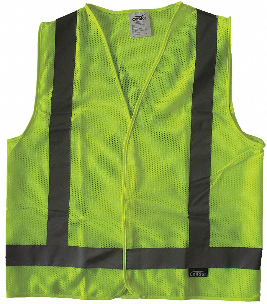 HI-VIS VEST, ANSI CLASS 2, L, LIME, POLYESTER MESH, HOOK & LOOP, SINGLE STRIPE