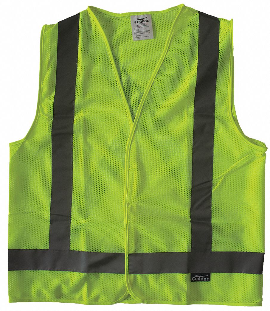 GILET HTE VISIBILITÉ,ANSI CLASSE 2,M,LIME,MAILLE POLYESTER,FERMETURE AUTOAGRIPPANTE,BANDE UNIQUE