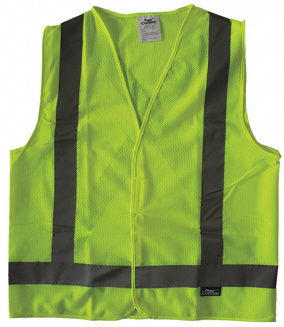 HI-VIS VEST, ANSI CLASS 2, M, LIME, POLYESTER MESH, HOOK & LOOP, SINGLE STRIPE