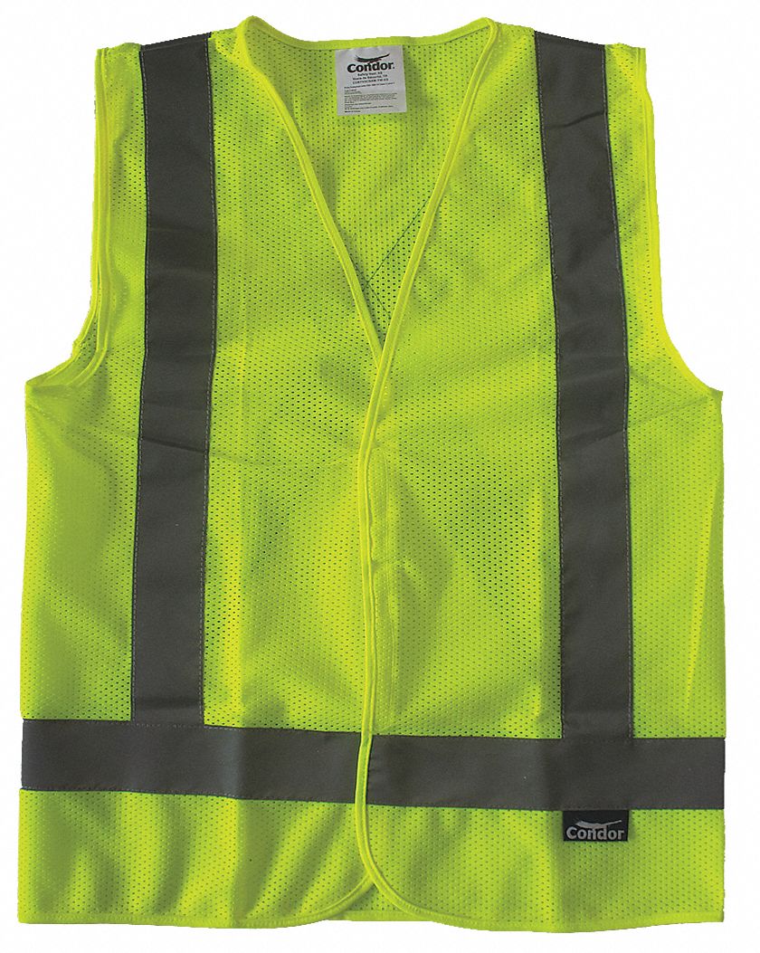 HI-VIS VEST, ANSI CLASS 2, S, LIME, POLYESTER MESH, HOOK & LOOP, SINGLE STRIPE