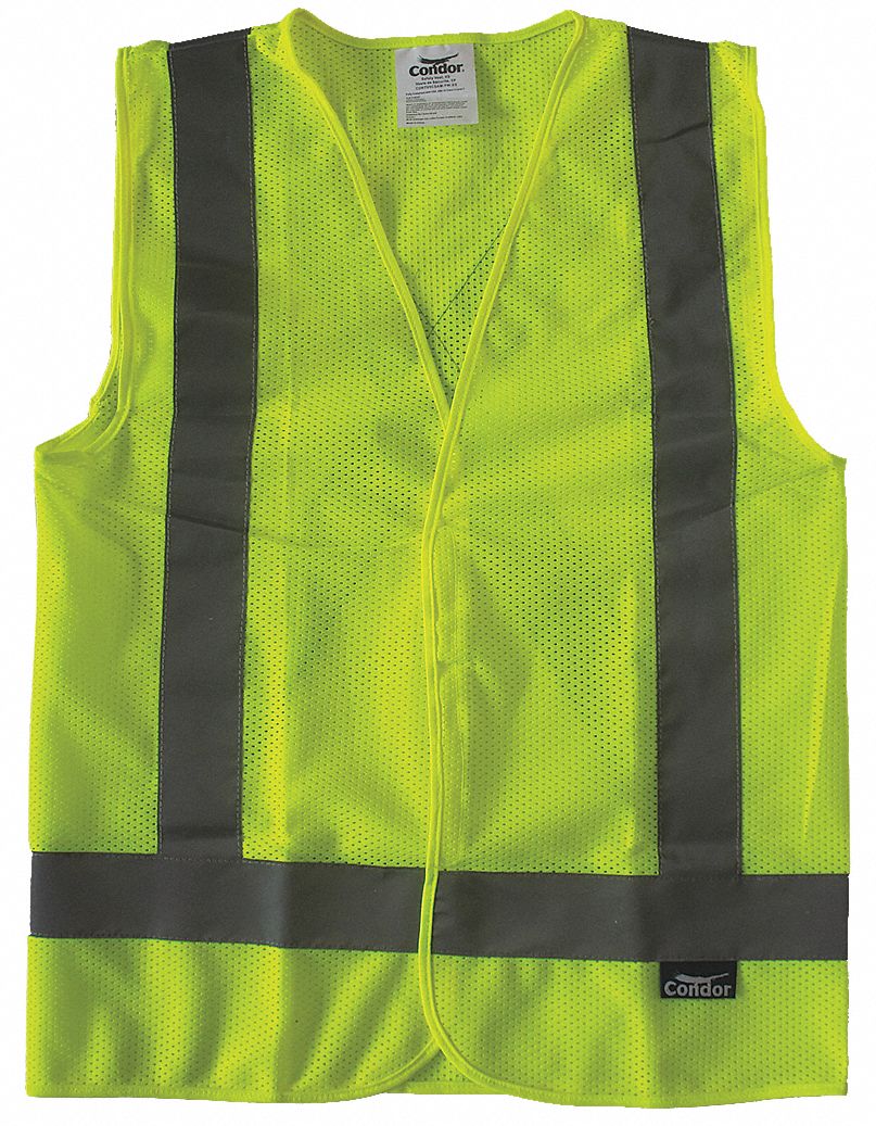 HI-VIS VEST, ANSI CLASS 2, XS, LIME, POLYESTER MESH, HOOK & LOOP, SINGLE STRIPE